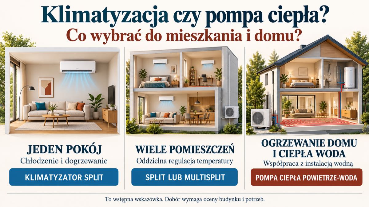 Klimatyzacja i pompy ciepła w Piasecznie: schemat wyboru systemu do mieszkania i domu