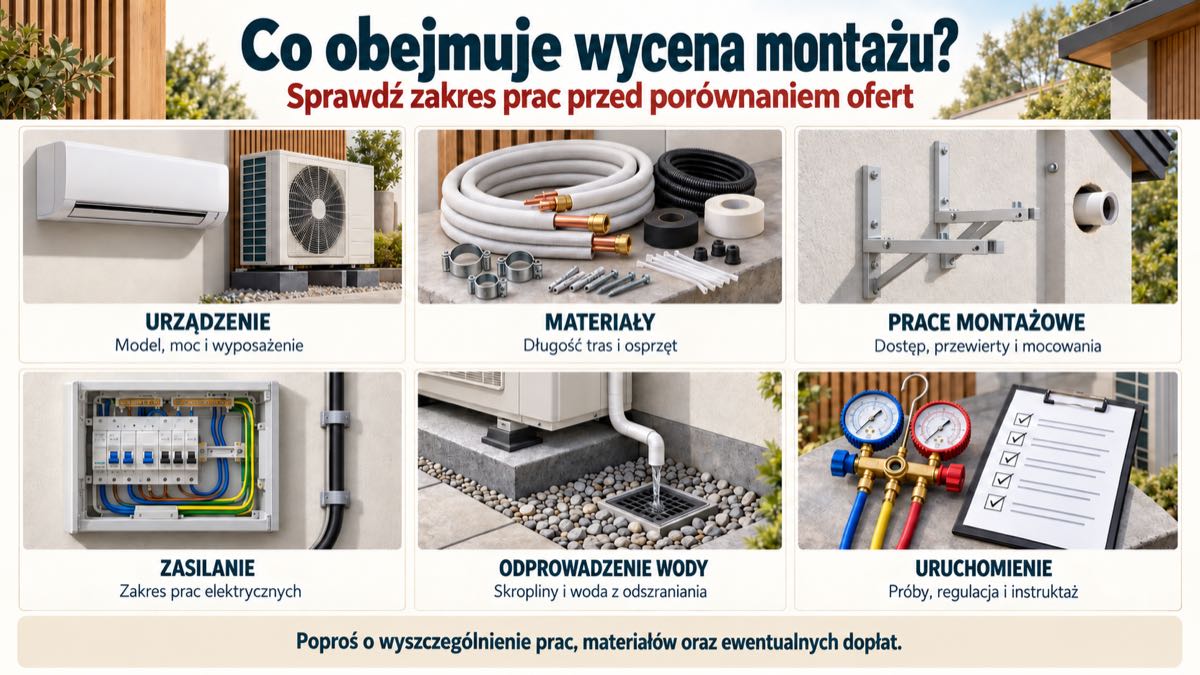 Klimatyzacja w Piasecznie: elementy wyceny montażu, materiały, zasilanie, odprowadzenie wody i uruchomienie
